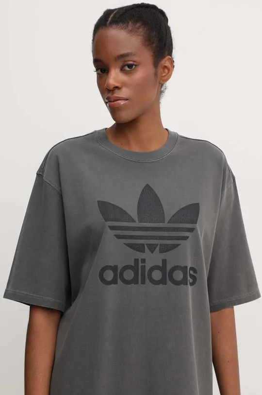szary adidas Originals t-shirt bawełniany Washed Trefoil Tee Damski