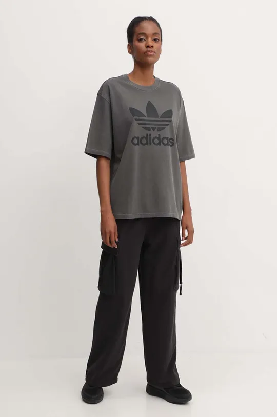 adidas Originals t-shirt bawełniany Washed Trefoil Tee szary