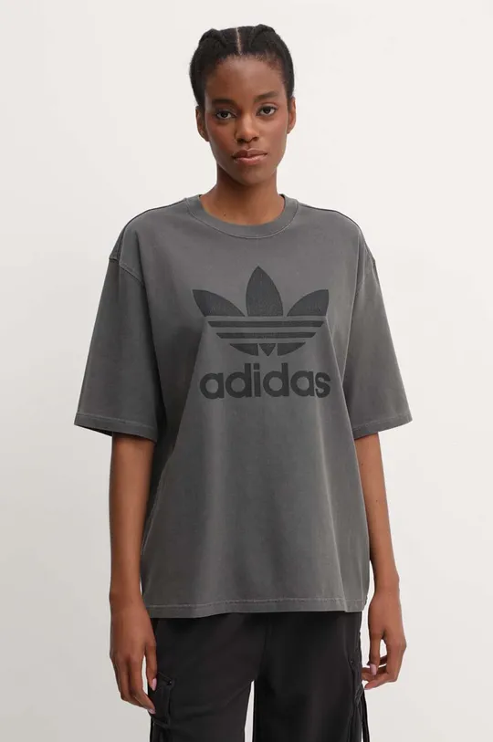 szary adidas Originals t-shirt bawełniany Washed Trefoil Tee