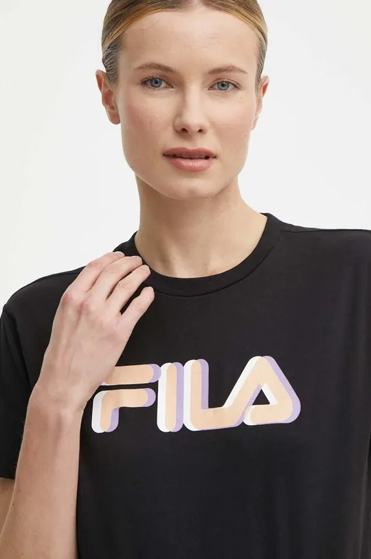 чорний Бавовняна футболка Fila Londrina Жіночий