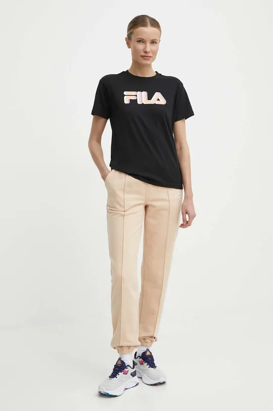 Βαμβακερό μπλουζάκι Fila Londrina μαύρο