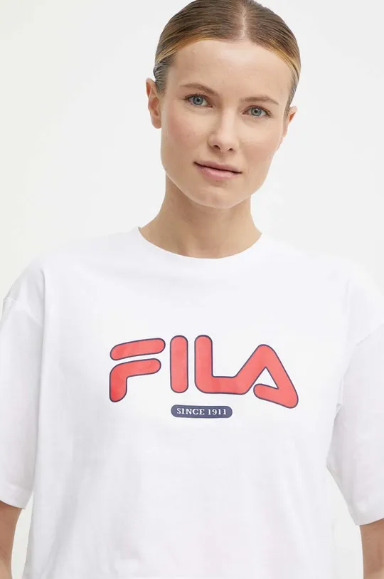 λευκό Βαμβακερό μπλουζάκι Fila Lucena