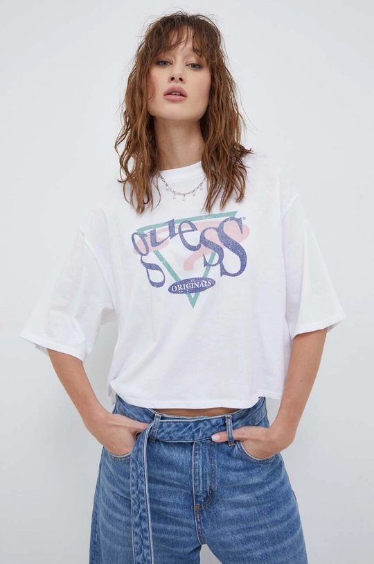 λευκό Βαμβακερό μπλουζάκι Guess Originals