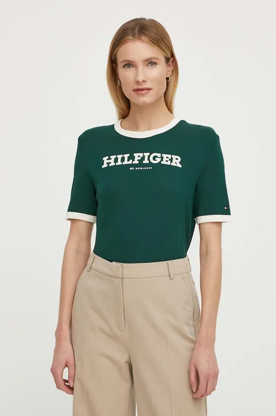 Bombažna kratka majica Tommy Hilfiger zelena