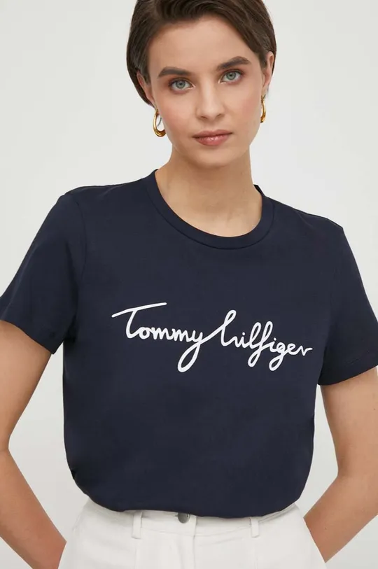 тёмно-синий Хлопковая футболка Tommy Hilfiger Женский