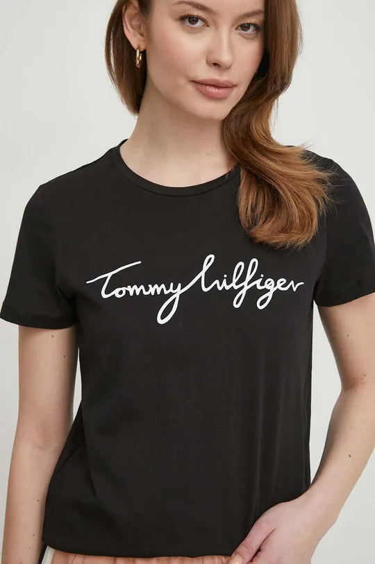 fekete Tommy Hilfiger pamut póló Női