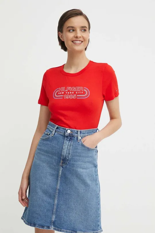 κόκκινο Βαμβακερό μπλουζάκι Tommy Hilfiger Γυναικεία