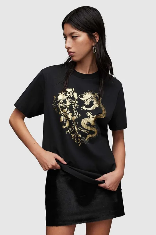 μαύρο Βαμβακερό μπλουζάκι AllSaints Auru Γυναικεία