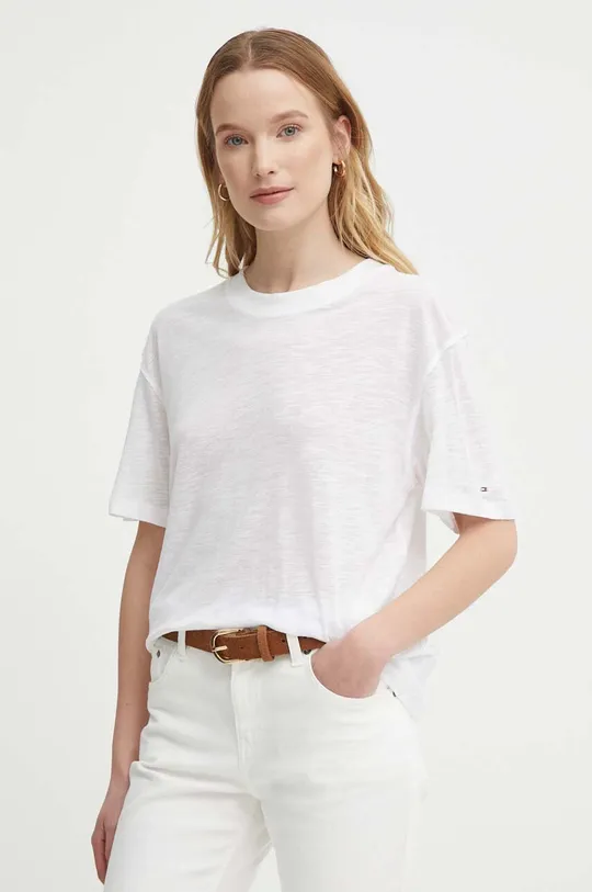 λευκό Μπλουζάκι με λινό μείγμα Tommy Hilfiger