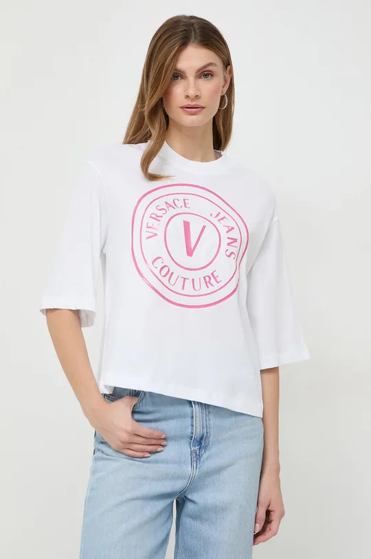 bijela Pamučna majica Versace Jeans Couture Ženski