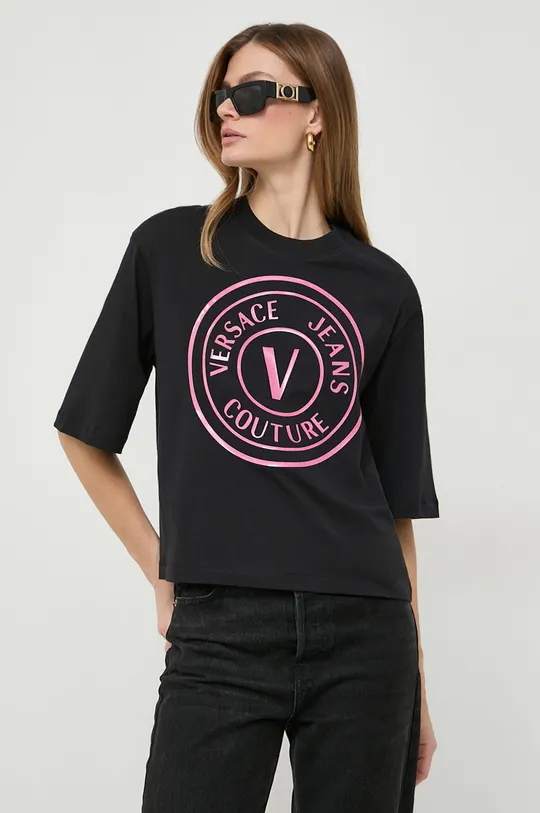 чёрный Хлопковая футболка Versace Jeans Couture Женский