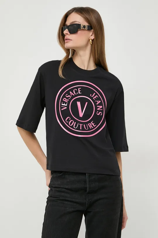 czarny Versace Jeans Couture t-shirt bawełniany Damski