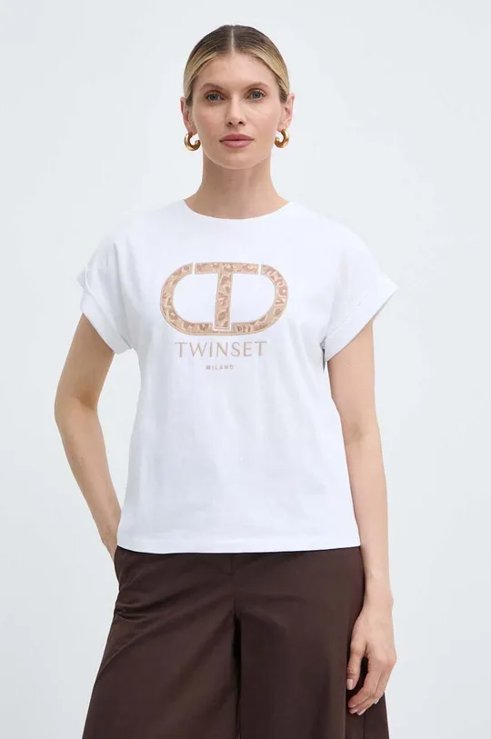 biela Bavlnené tričko Twinset Dámsky