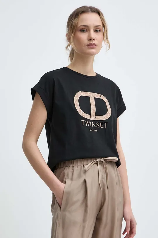czarny Twinset t-shirt bawełniany