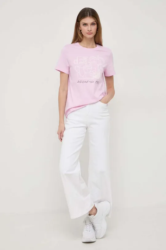 Βαμβακερό μπλουζάκι Weekend Max Mara ροζ