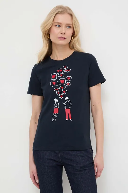 granatowy Marella t-shirt bawełniany Damski