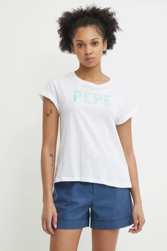 λευκό Βαμβακερό μπλουζάκι Pepe Jeans JANET