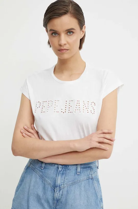 λευκό Βαμβακερό μπλουζάκι Pepe Jeans LILITH Γυναικεία