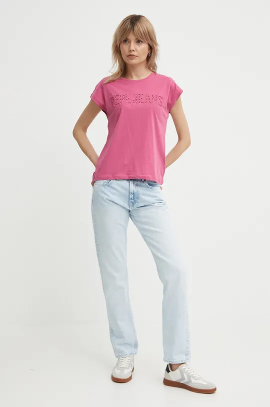 Βαμβακερό μπλουζάκι Pepe Jeans LILITH LILITH ροζ