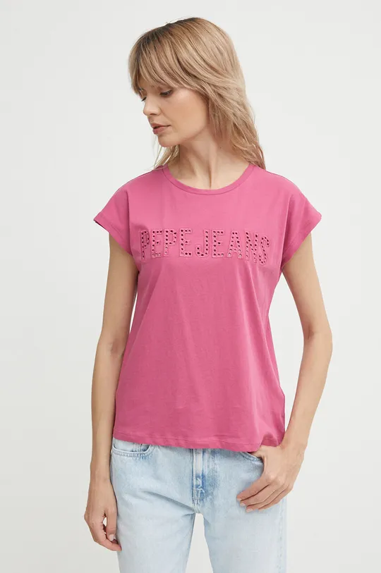 ροζ Βαμβακερό μπλουζάκι Pepe Jeans LILITH