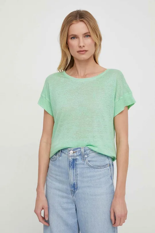 Ľanové tričko Pepe Jeans zelená