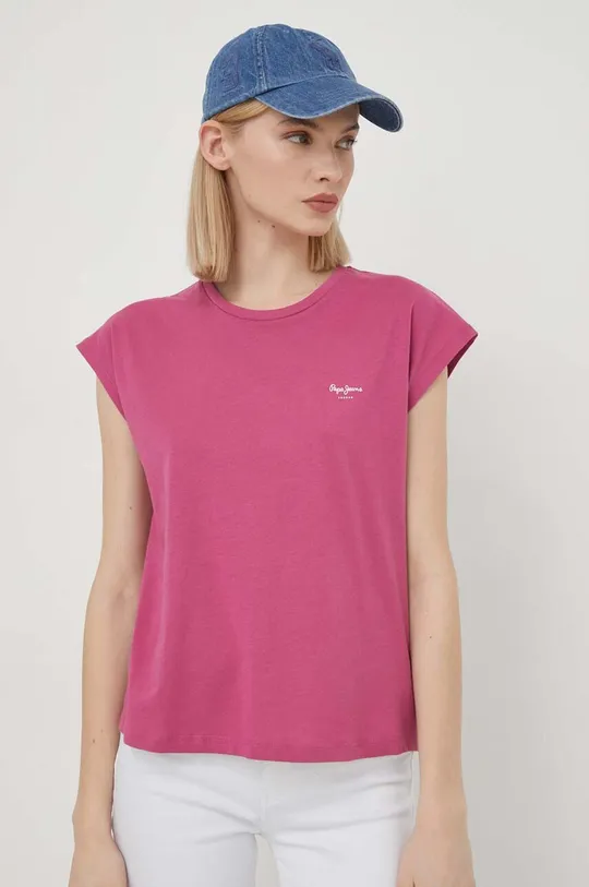 ροζ Βαμβακερό μπλουζάκι Pepe Jeans Γυναικεία