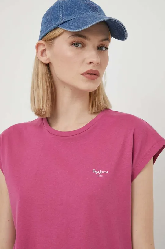 ροζ Βαμβακερό μπλουζάκι Pepe Jeans
