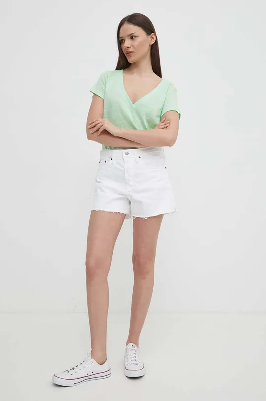 Lanena kratka majica Pepe Jeans LEIGHTON zelena