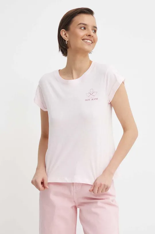 ροζ Βαμβακερό μπλουζάκι Pepe Jeans Γυναικεία
