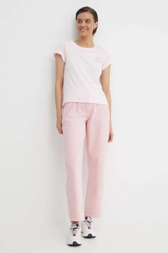 Βαμβακερό μπλουζάκι Pepe Jeans ροζ