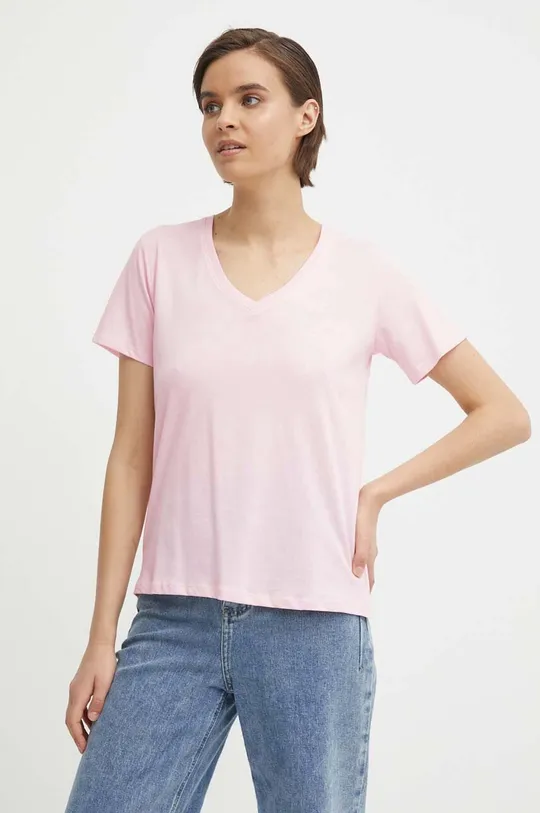 ροζ Βαμβακερό μπλουζάκι Pepe Jeans LORETTE V NECK Γυναικεία