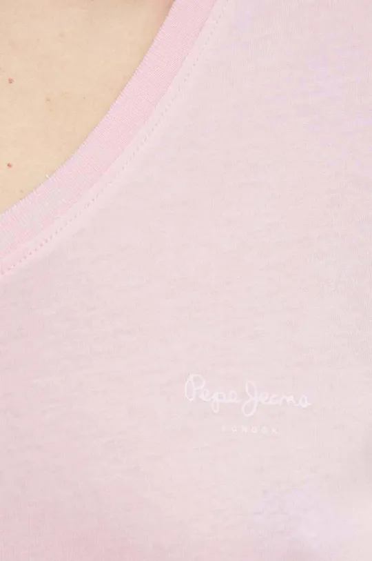 ροζ Βαμβακερό μπλουζάκι Pepe Jeans LORETTE V NECK