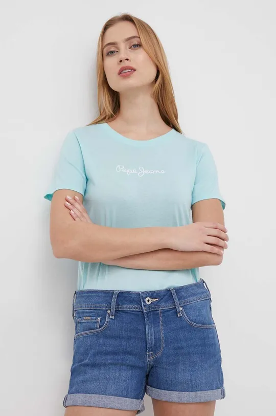 tyrkysová Bavlnené tričko Pepe Jeans