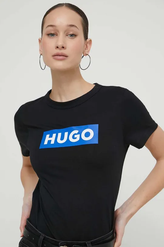 μαύρο Βαμβακερό μπλουζάκι Hugo Blue Γυναικεία