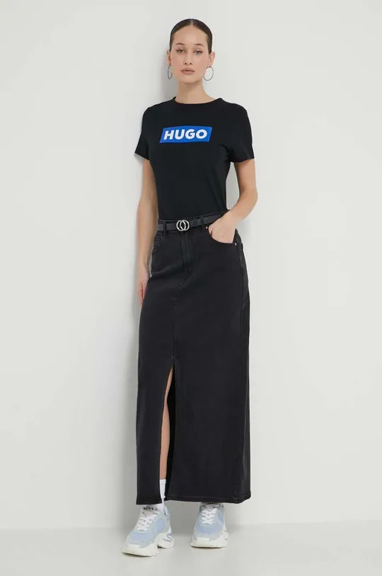 Bombažna kratka majica Hugo Blue črna