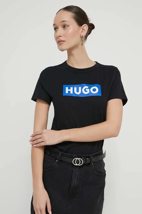 czarny Hugo Blue t-shirt bawełniany