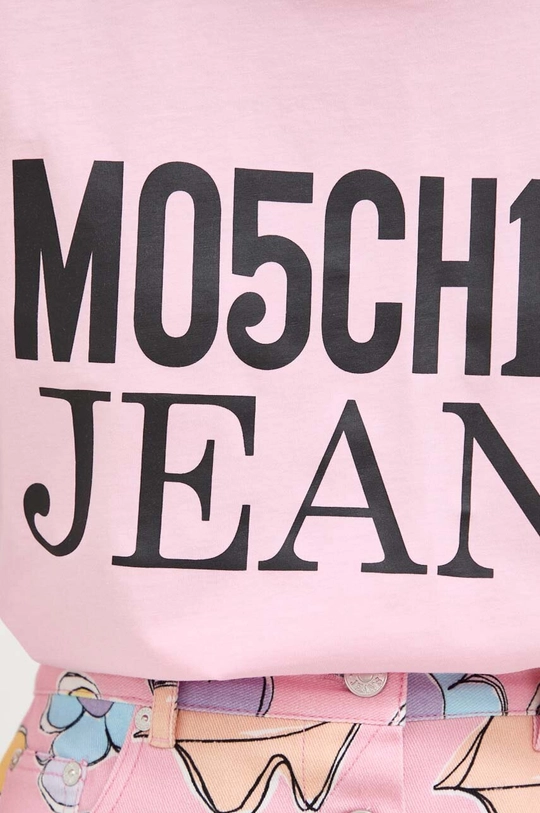 roza Bombažna kratka majica Moschino Jeans