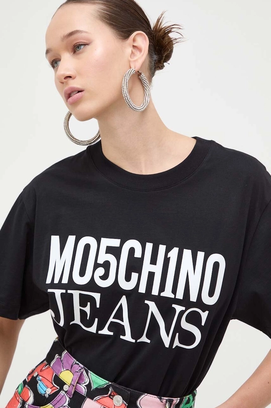 czarny Moschino Jeans t-shirt bawełniany