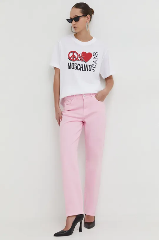 Bombažna kratka majica Moschino Jeans bela