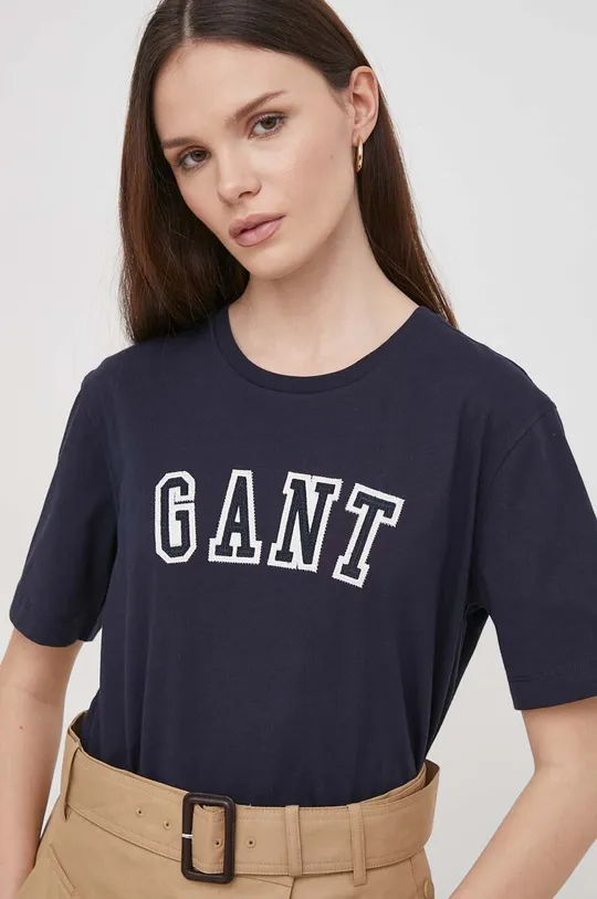 tmavomodrá Bavlnené tričko Gant Dámsky