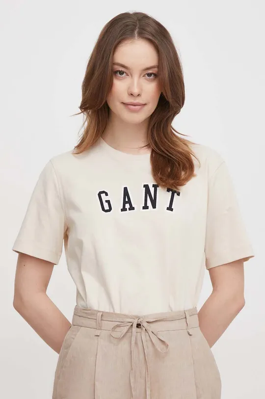 beżowy Gant t-shirt bawełniany
