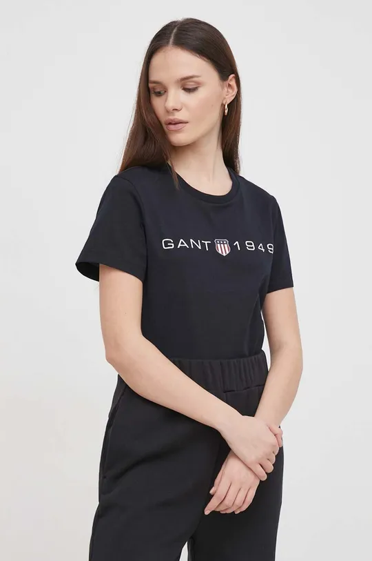 czarny Gant t-shirt bawełniany Damski