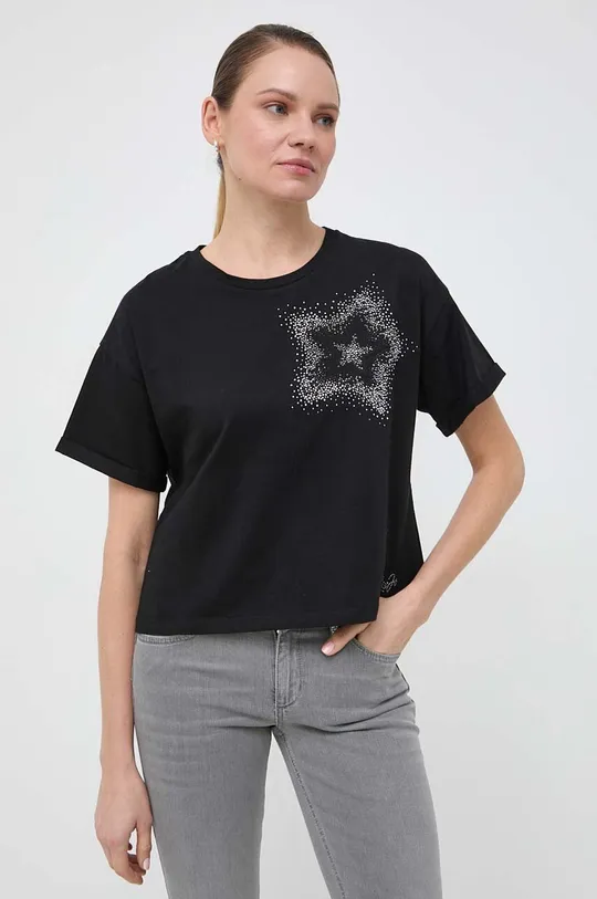 čierna Bavlnené tričko Liu Jo