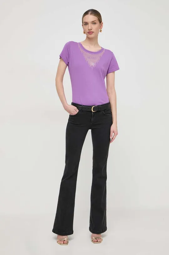 Liu Jo t-shirt bawełniany fioletowy