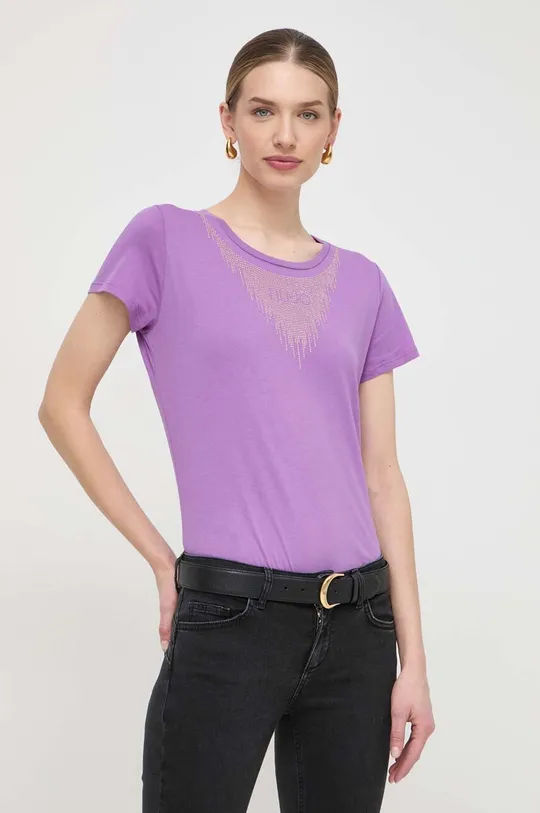 fioletowy Liu Jo t-shirt bawełniany