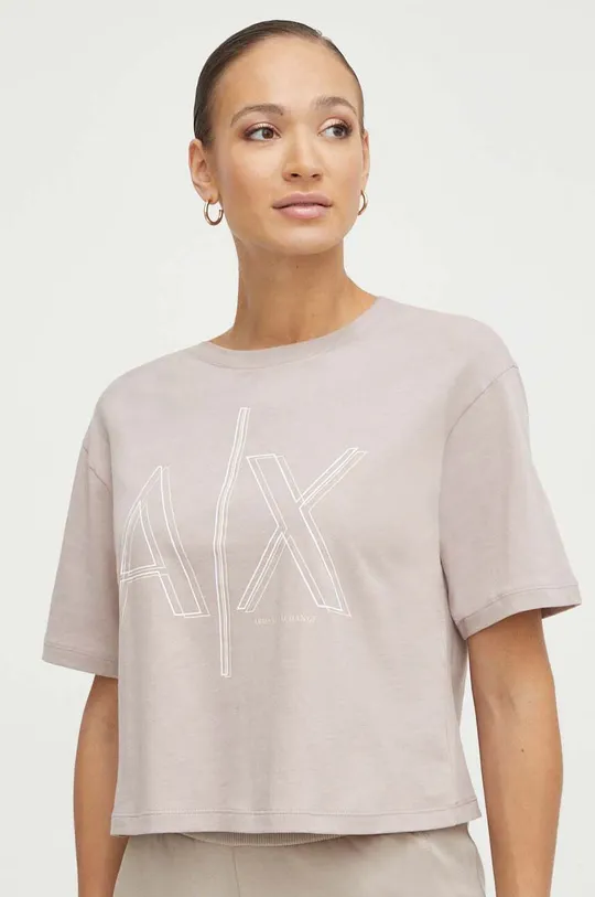 beżowy Armani Exchange t-shirt bawełniany Damski