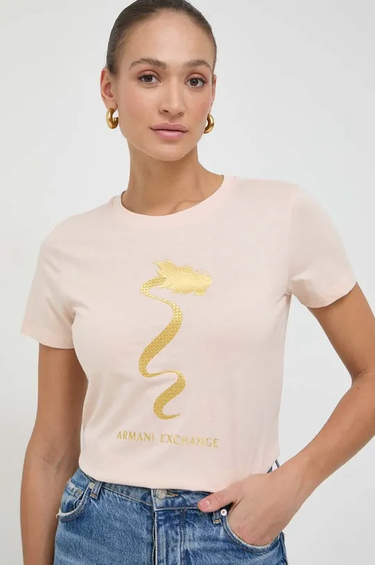 roza Bombažna kratka majica Armani Exchange Ženski