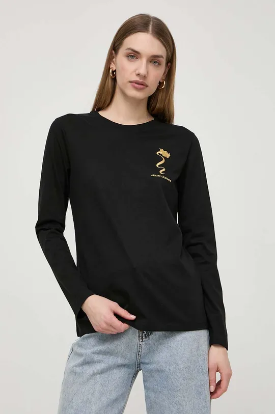 μαύρο Βαμβακερή μπλούζα με μακριά μανίκια Armani Exchange