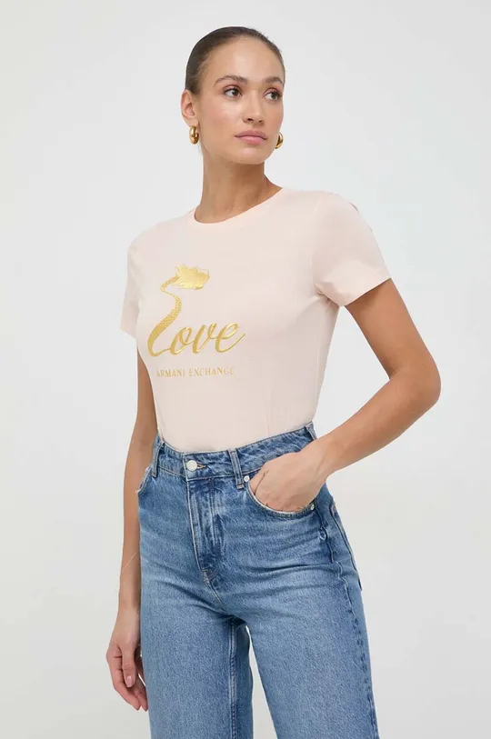 różowy Armani Exchange t-shirt bawełniany Damski