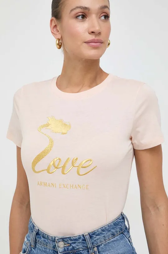 Bavlnené tričko Armani Exchange ružová